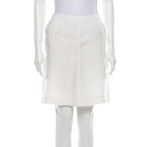 Aspesi New Linen a-line pleated Skirt in white patch pockets Made in Italy